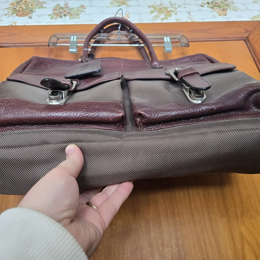 Polo Ralph Lauren Leather Canvas Heritage Logo Messenger Laptop Bag Brown Khaki